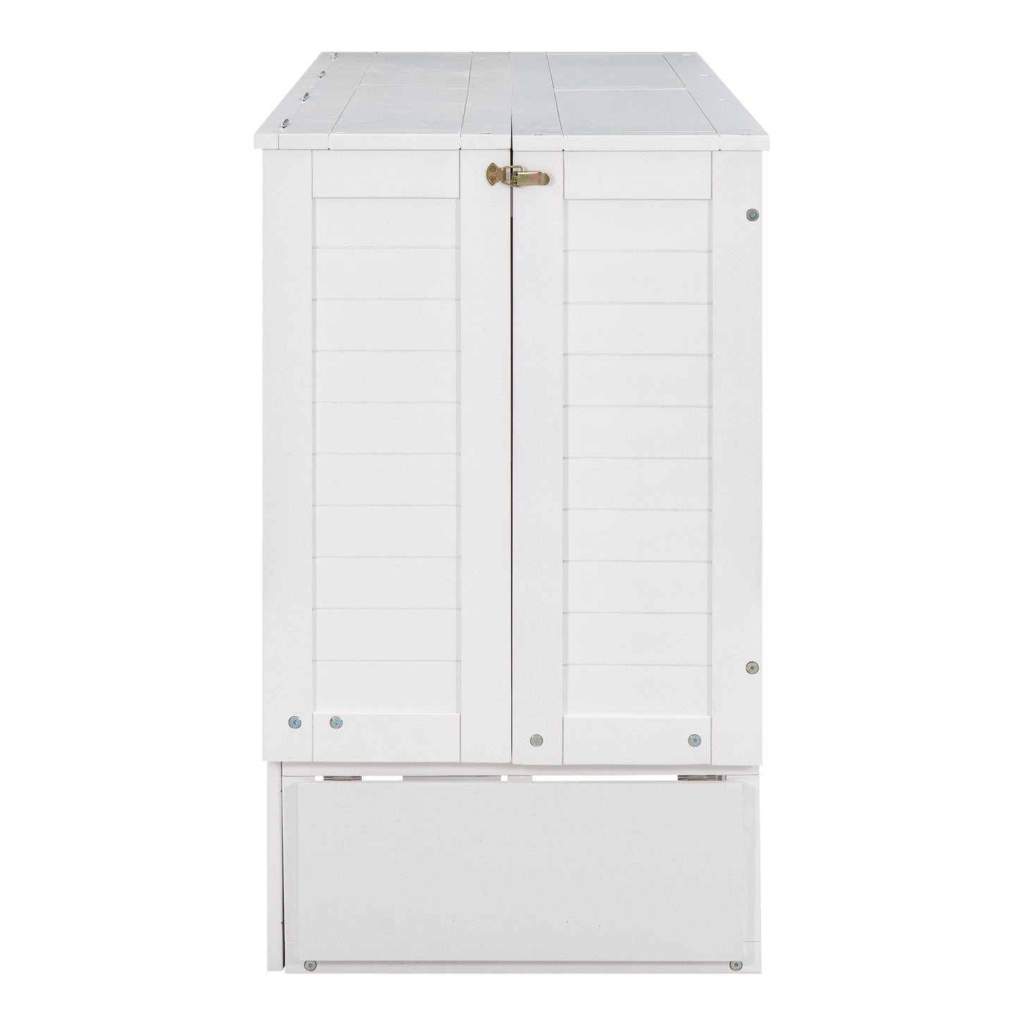 T & J Home Trends Queen Size Mobile Murphy Bed with Drawer and Little Shelves on Each Side,White