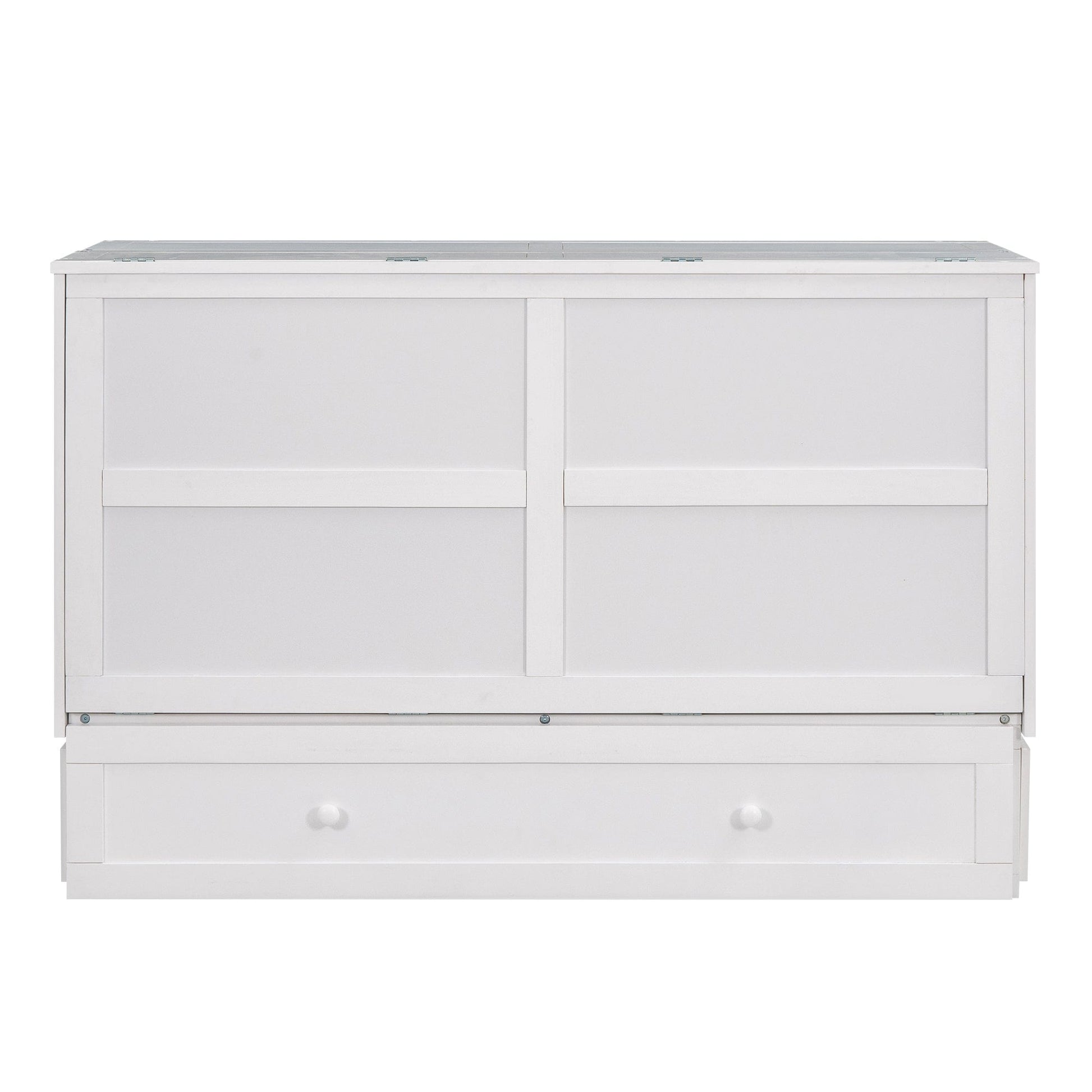 T & J Home Trends Queen Size Mobile Murphy Bed with Drawer and Little Shelves on Each Side,White