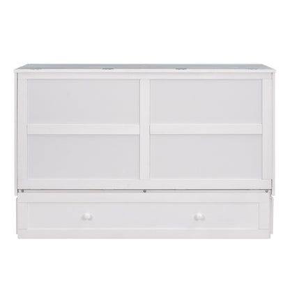 T & J Home Trends Queen Size Mobile Murphy Bed with Drawer and Little Shelves on Each Side,White