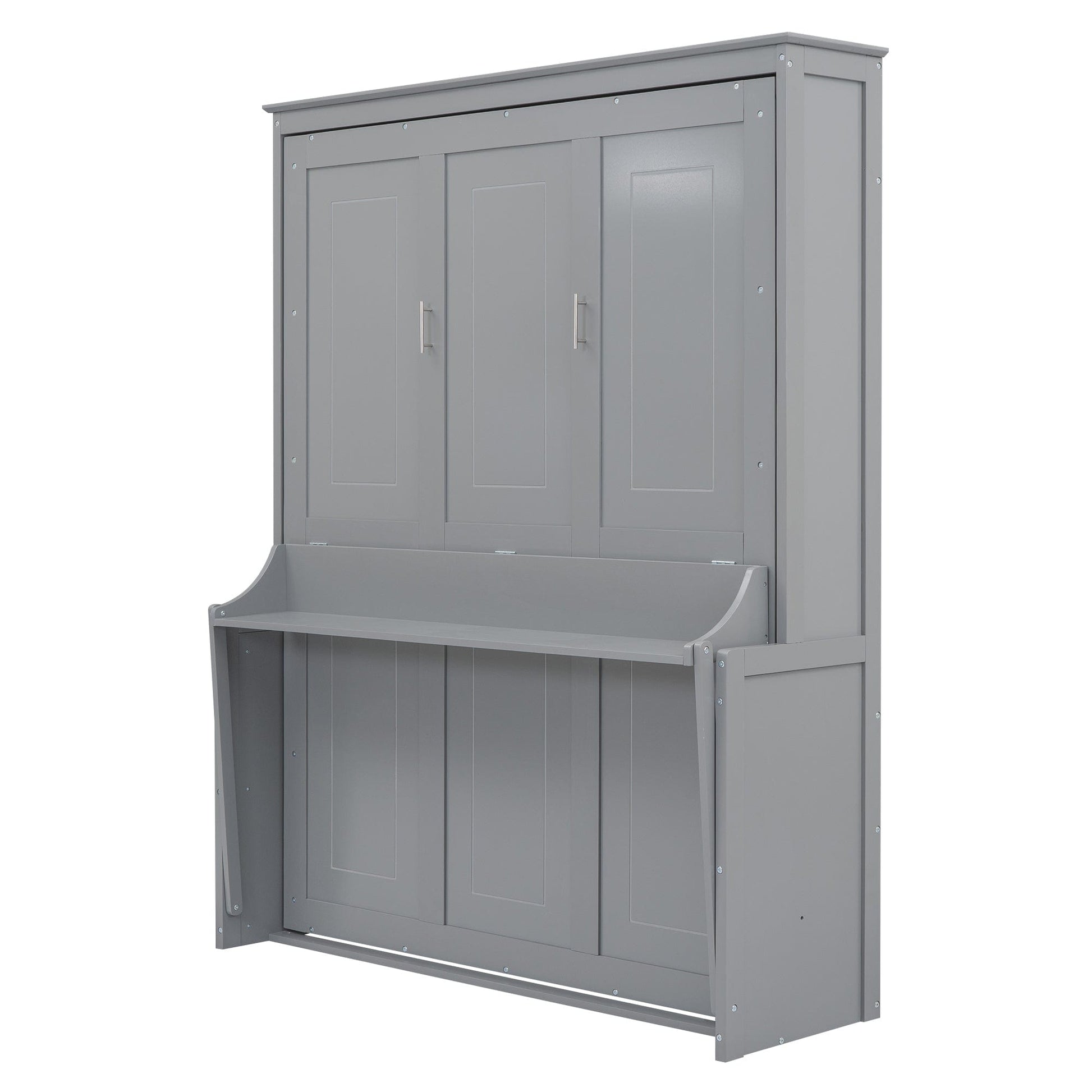 T & J Home Trends Queen Size Murphy Bed with a Shelf, Gray