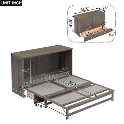 T & J Home Trends Queen Size Murphy Bed with Built-In Charging Station, Antique Grey