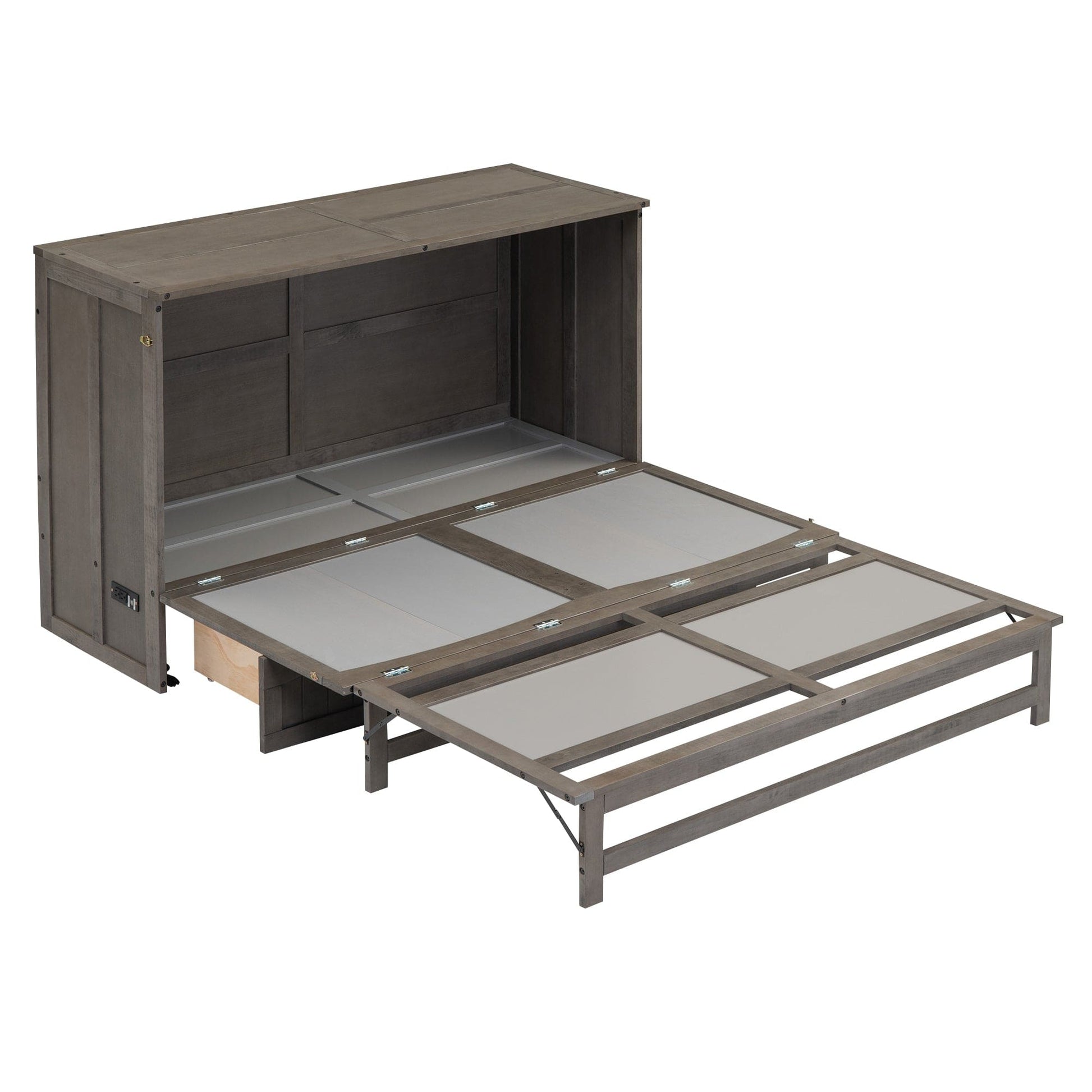 T & J Home Trends Queen Size Murphy Bed with Built-In Charging Station, Antique Grey