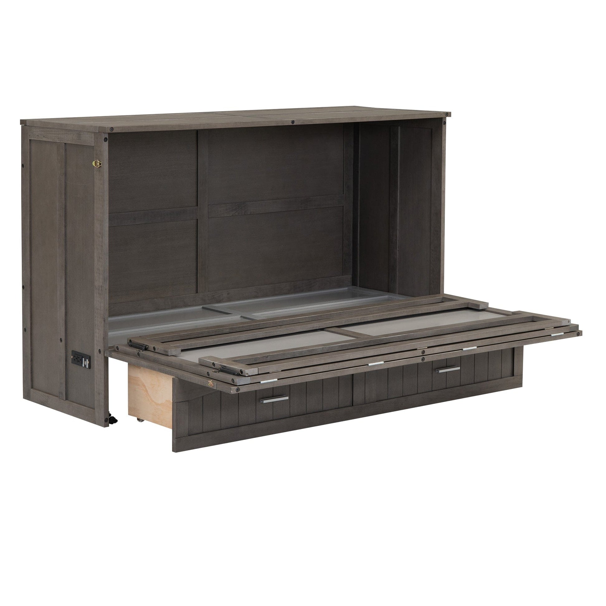 T & J Home Trends Queen Size Murphy Bed with Built-In Charging Station, Antique Grey