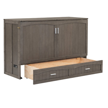 T & J Home Trends Queen Size Murphy Bed with Built-In Charging Station, Antique Grey