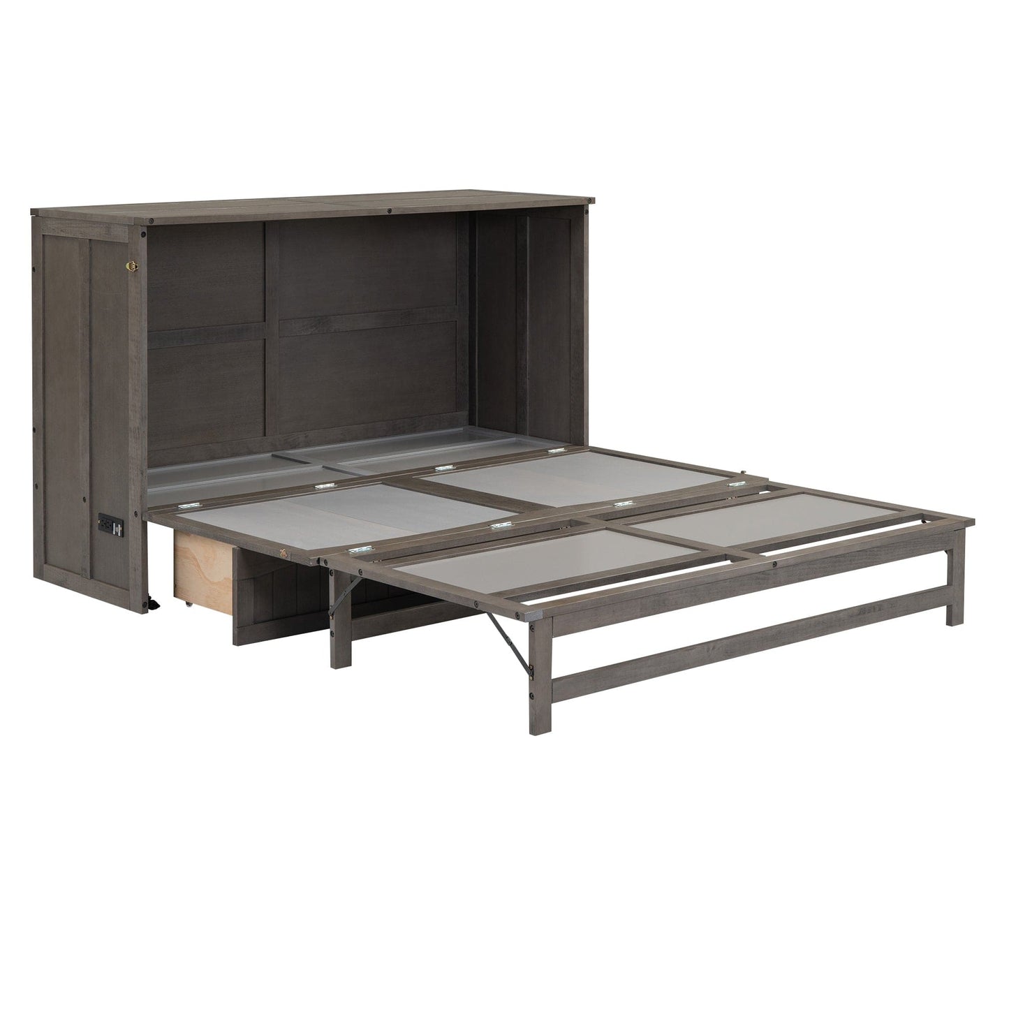 T & J Home Trends Queen Size Murphy Bed with Built-In Charging Station, Antique Grey