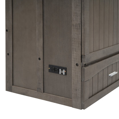 T & J Home Trends Queen Size Murphy Bed with Built-In Charging Station, Antique Grey