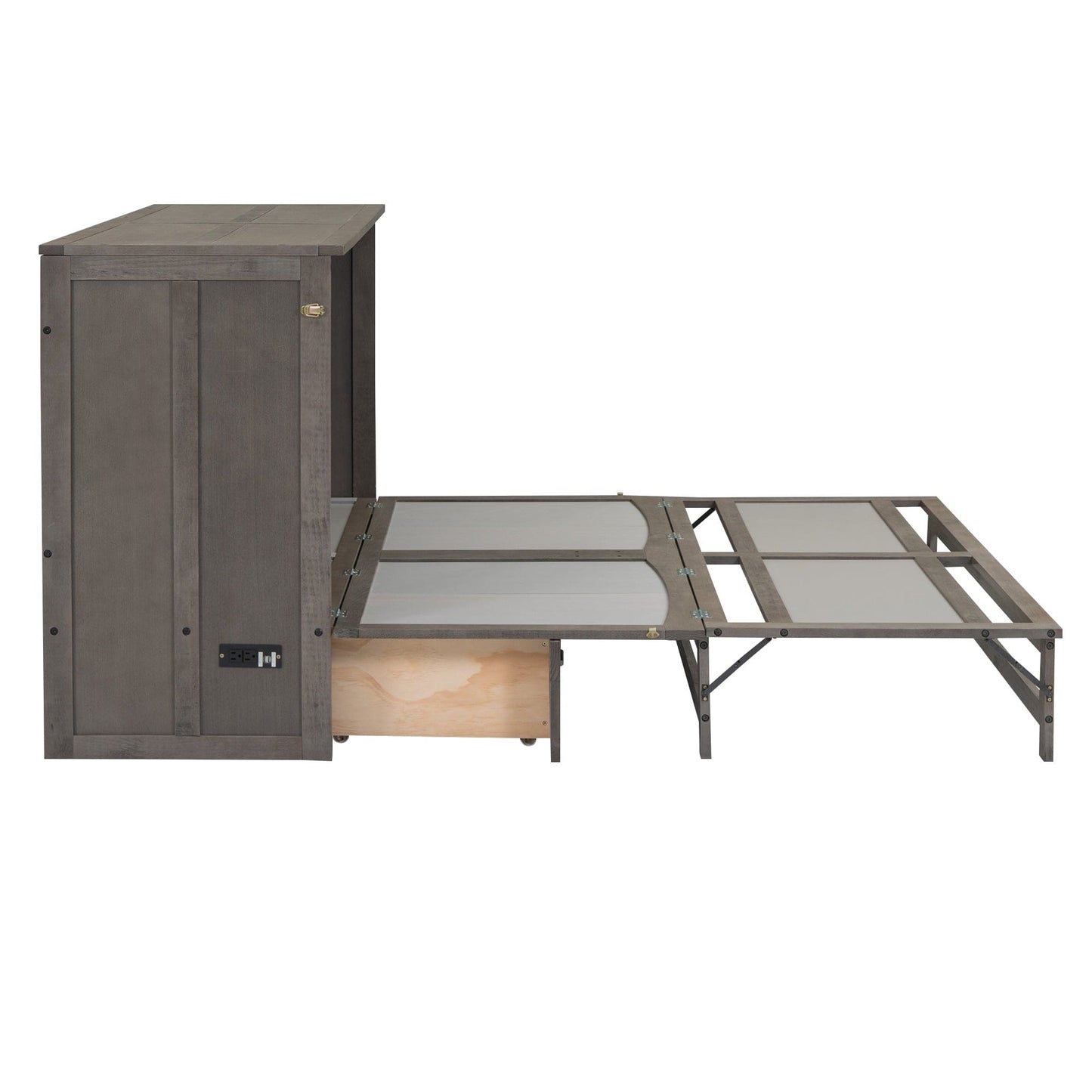 T & J Home Trends Queen Size Murphy Bed with Built-In Charging Station, Antique Grey