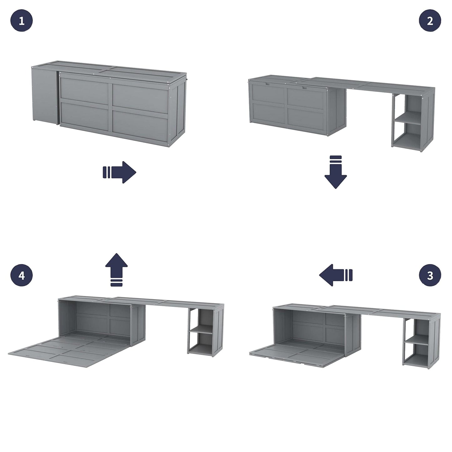 T & J Home Trends Queen Size Murphy Bed with Rotable Desk, Gray