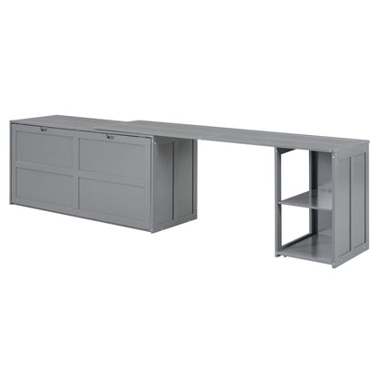 T & J Home Trends Queen Size Murphy Bed with Rotable Desk, Gray