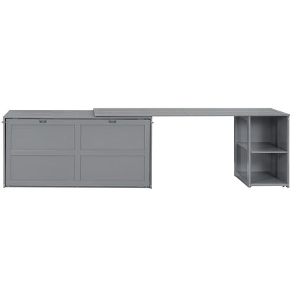 T & J Home Trends Queen Size Murphy Bed with Rotable Desk, Gray