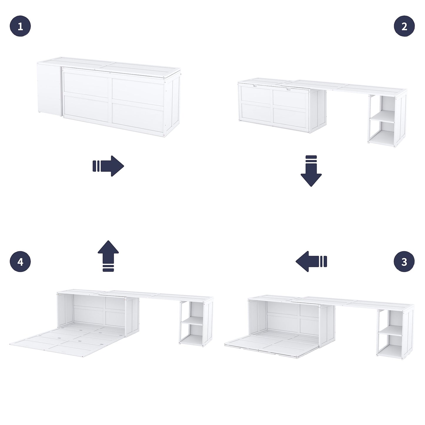 T & J Home Trends Queen Size Murphy Bed with Rotable Desk, White