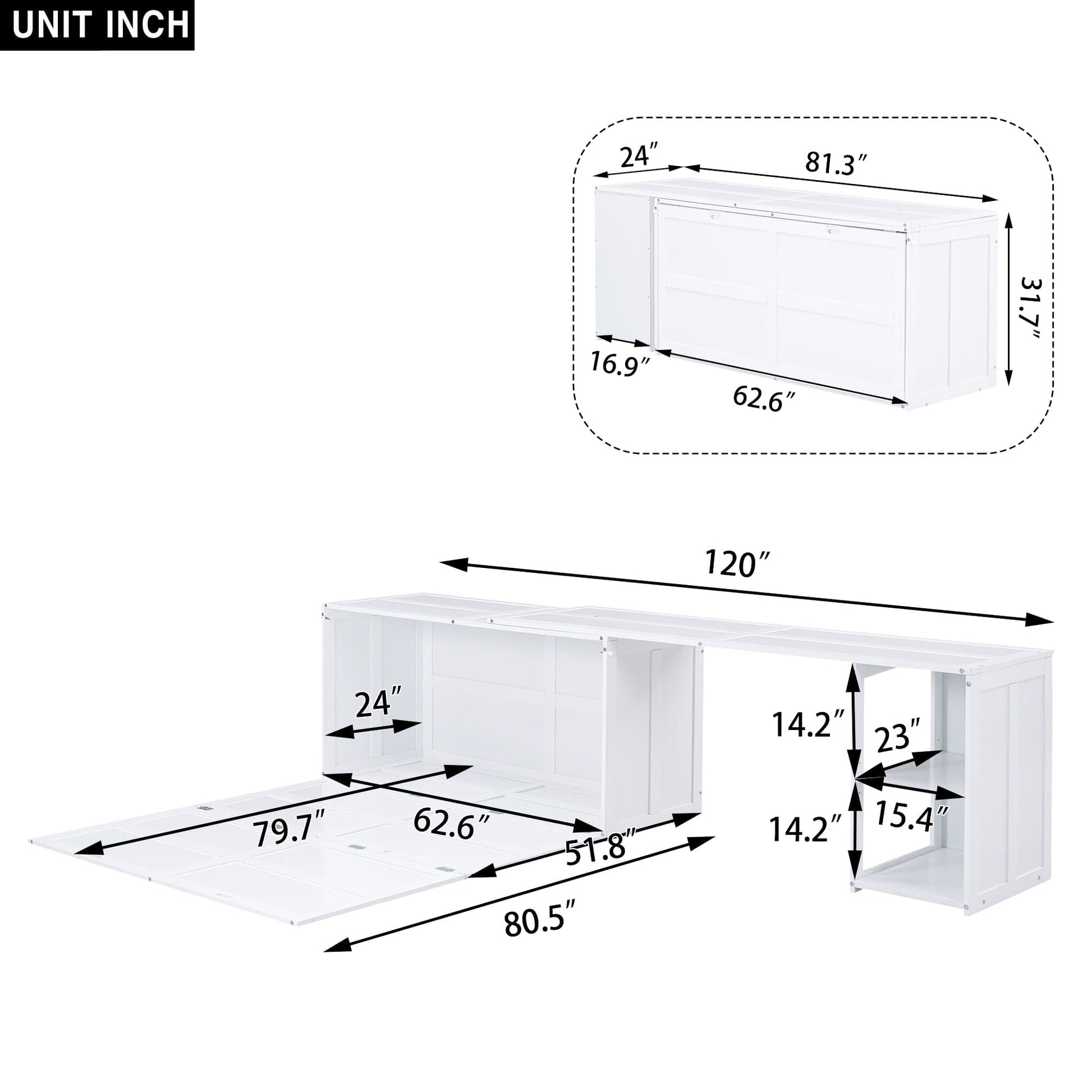 T & J Home Trends Queen Size Murphy Bed with Rotable Desk, White