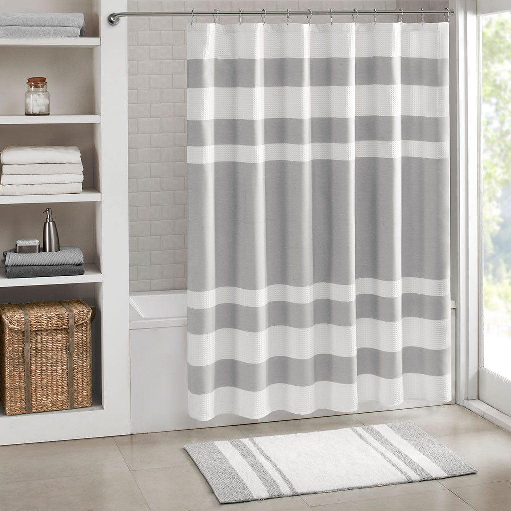 T & J Home Trends Spa Waffle Shower Curtain with 3M Treatment