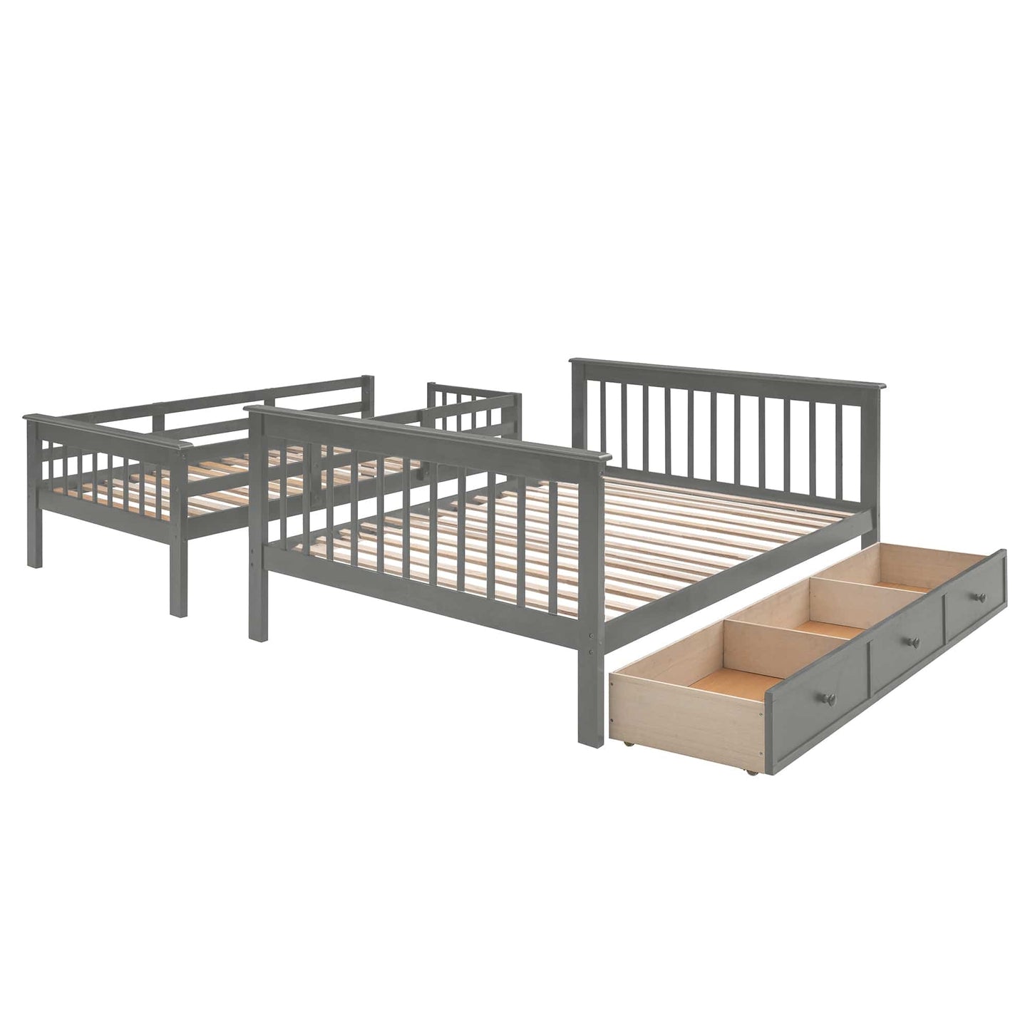 T & J Home Trends Stairway Twin-Over-Full Bunk Bed with Drawer, Storage and Guard Rail for Bedroom, Dorm, for Adults, Gray color(Old SKU: LP000219AAE)