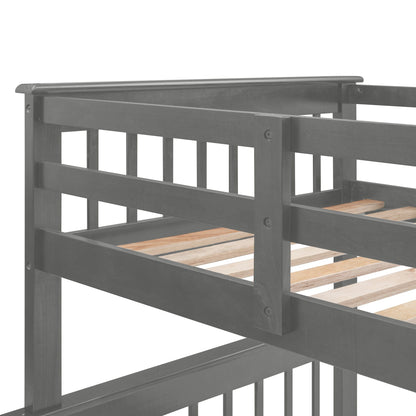 T & J Home Trends Stairway Twin-Over-Full Bunk Bed with Drawer, Storage and Guard Rail for Bedroom, Dorm, for Adults, Gray color(Old SKU: LP000219AAE)