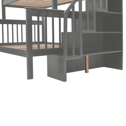 T & J Home Trends Stairway Twin-Over-Full Bunk Bed with Drawer, Storage and Guard Rail for Bedroom, Dorm, for Adults, Gray color(Old SKU: LP000219AAE)