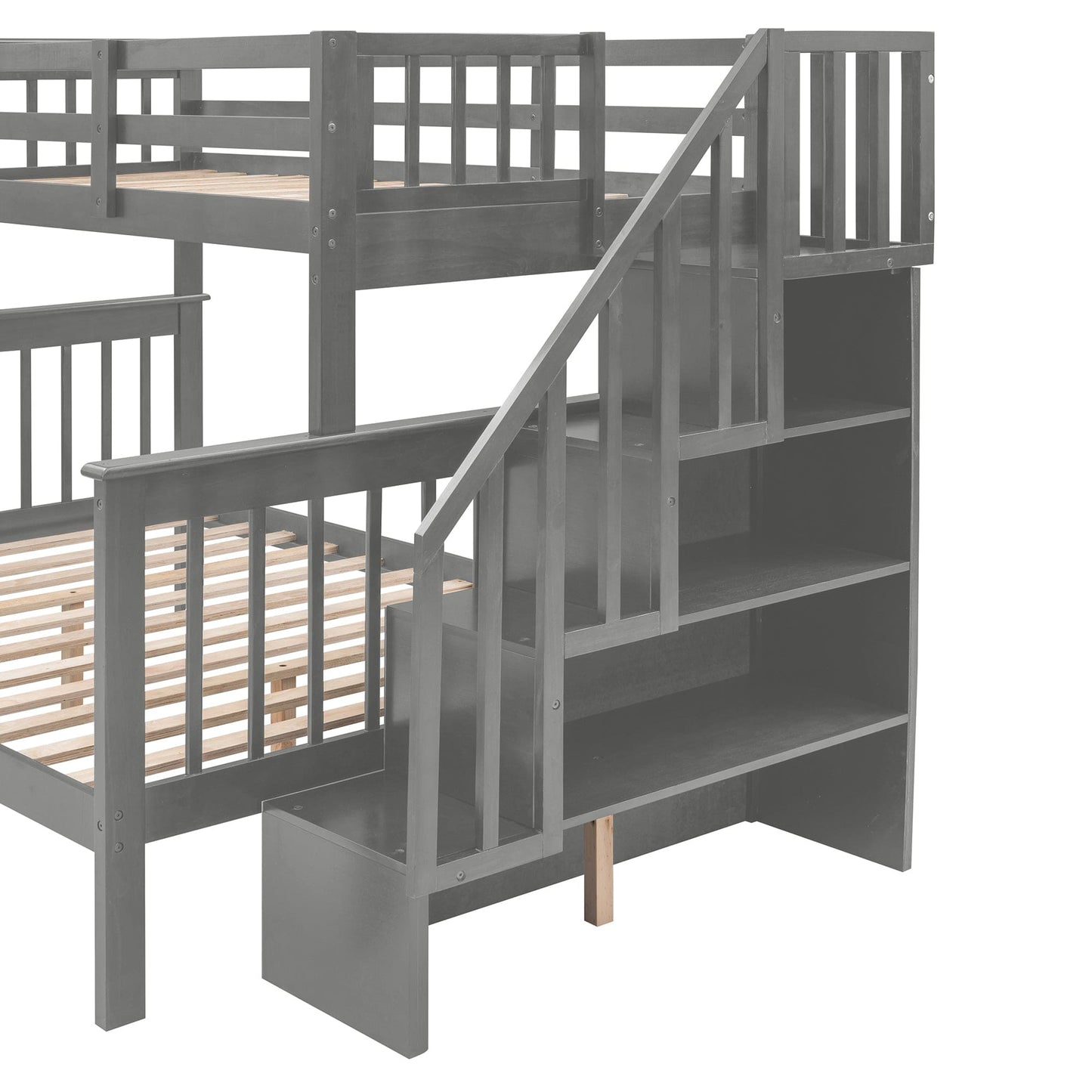 T & J Home Trends Stairway Twin-Over-Full Bunk Bed with Drawer, Storage and Guard Rail for Bedroom, Dorm, for Adults, Gray color(Old SKU: LP000219AAE)