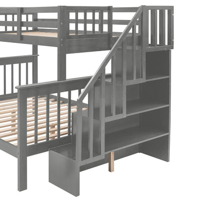 T & J Home Trends Stairway Twin-Over-Full Bunk Bed with Drawer, Storage and Guard Rail for Bedroom, Dorm, for Adults, Gray color(Old SKU: LP000219AAE)