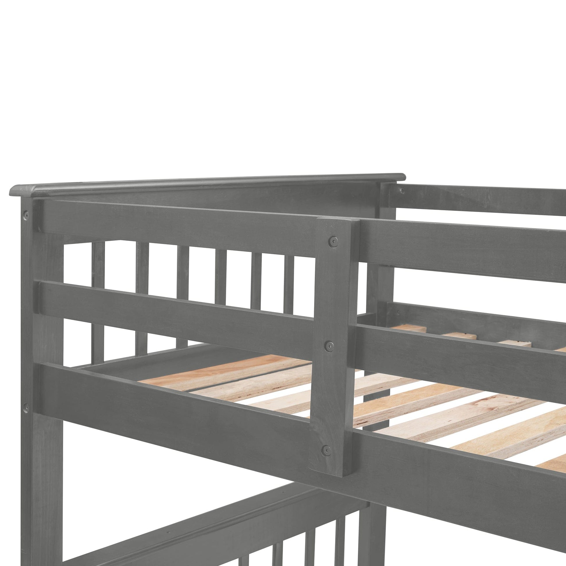 T & J Home Trends Stairway Twin-Over-Full Bunk Bed with Drawer, Storage and Guard Rail for Bedroom, Dorm, for Adults, Gray color(Old SKU: LP000219AAE)