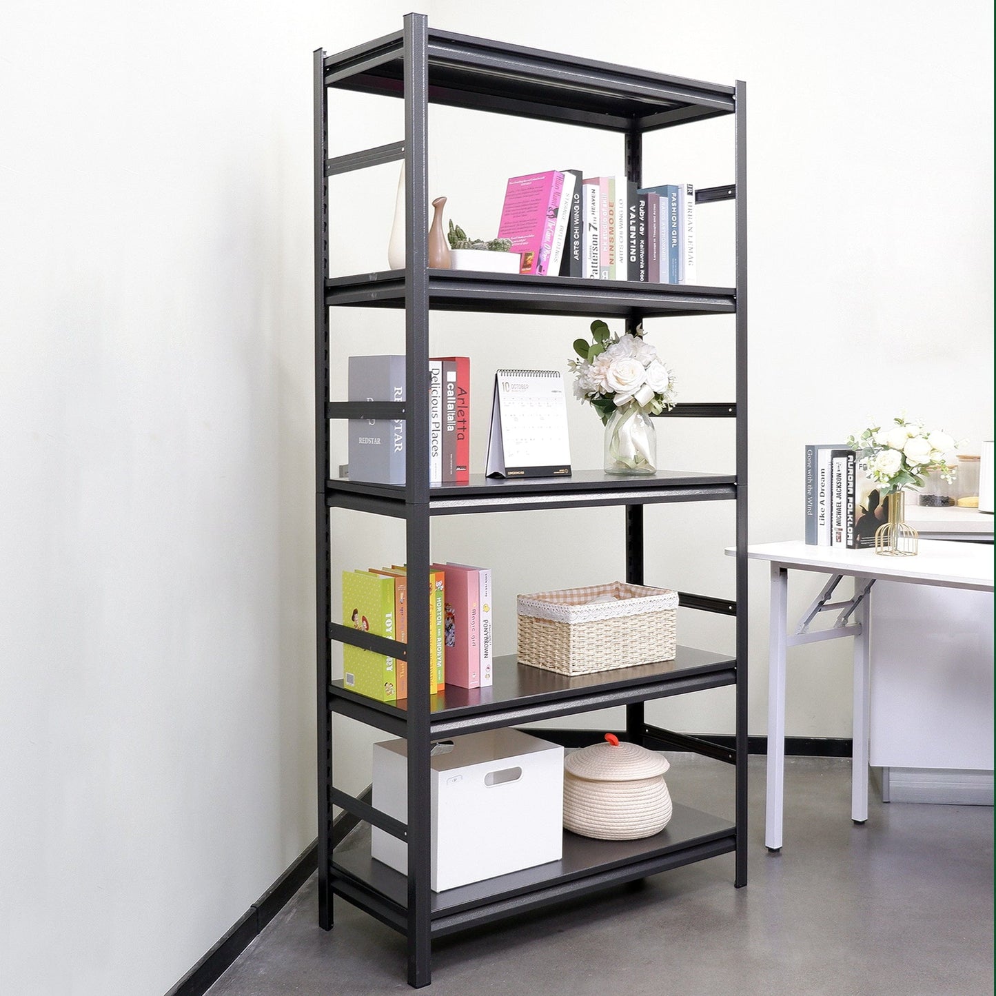 T & J Home Trends Storage Shelves  5 Tier Heavy Duty Metal Shelving Unit Adjustable Shelving Units and Storage Rack Kitchen Garage Shelf H63 * W31.5 * D15.8