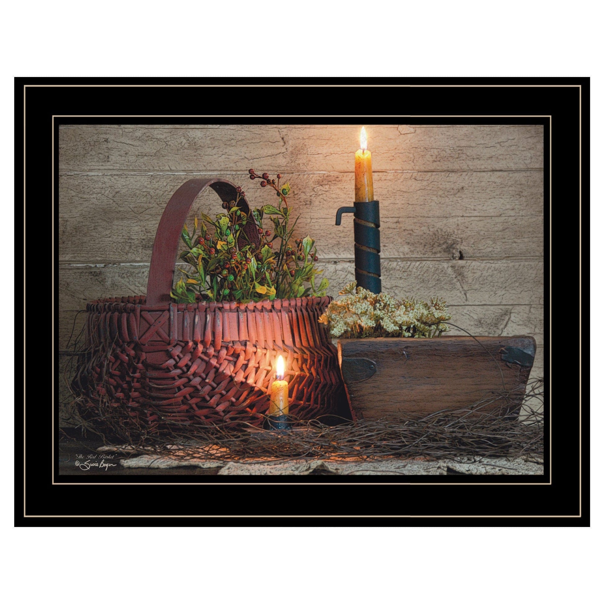 T & J Home Trends Trendy Decor 4U "The Red Basket" Framed Wall Art, Modern Home Decor Framed Print for Living Room, Bedroom & Farmhouse Wall Decoration by Susie Boyer