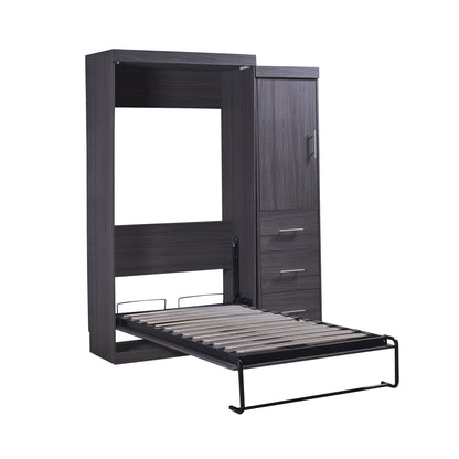 T & J Home Trends Twin Size Murphy Bed with Wardrobe and Drawers, Storage Bed, can be Folded into a Cabinet, Gray