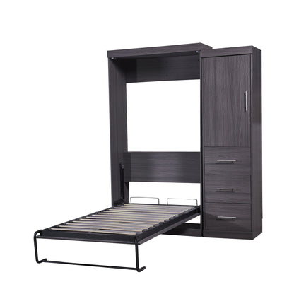 T & J Home Trends Twin Size Murphy Bed with Wardrobe and Drawers, Storage Bed, can be Folded into a Cabinet, Gray