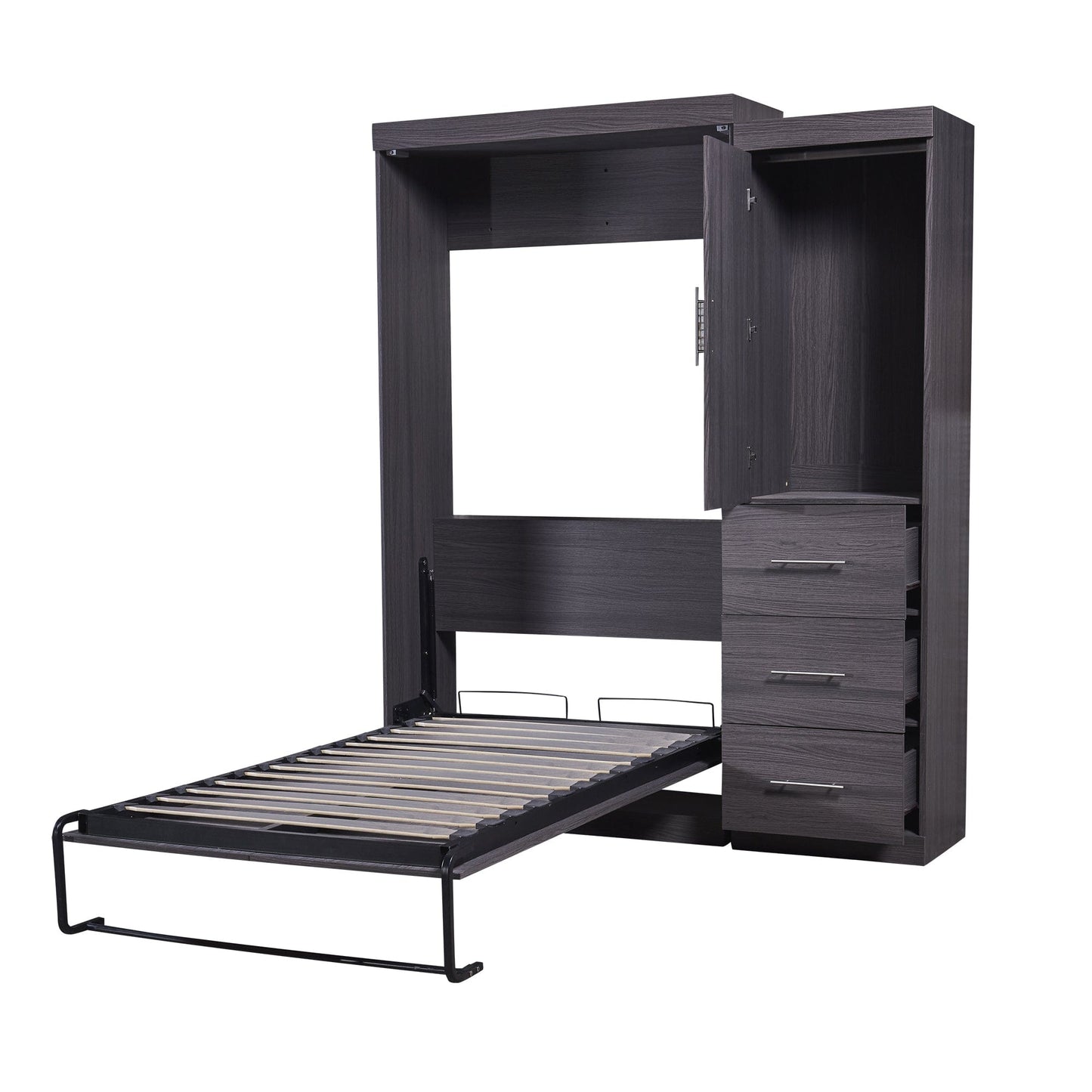 T & J Home Trends Twin Size Murphy Bed with Wardrobe and Drawers, Storage Bed, can be Folded into a Cabinet, Gray