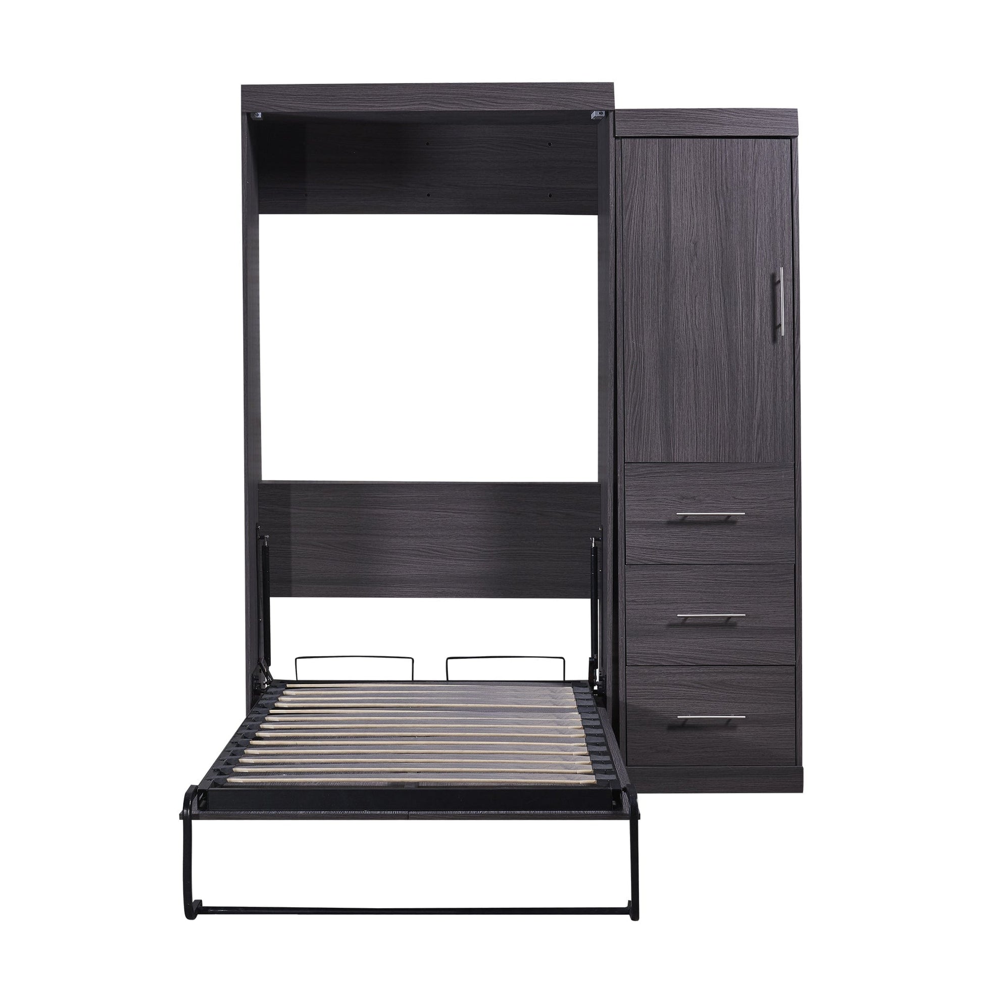 T & J Home Trends Twin Size Murphy Bed with Wardrobe and Drawers, Storage Bed, can be Folded into a Cabinet, Gray