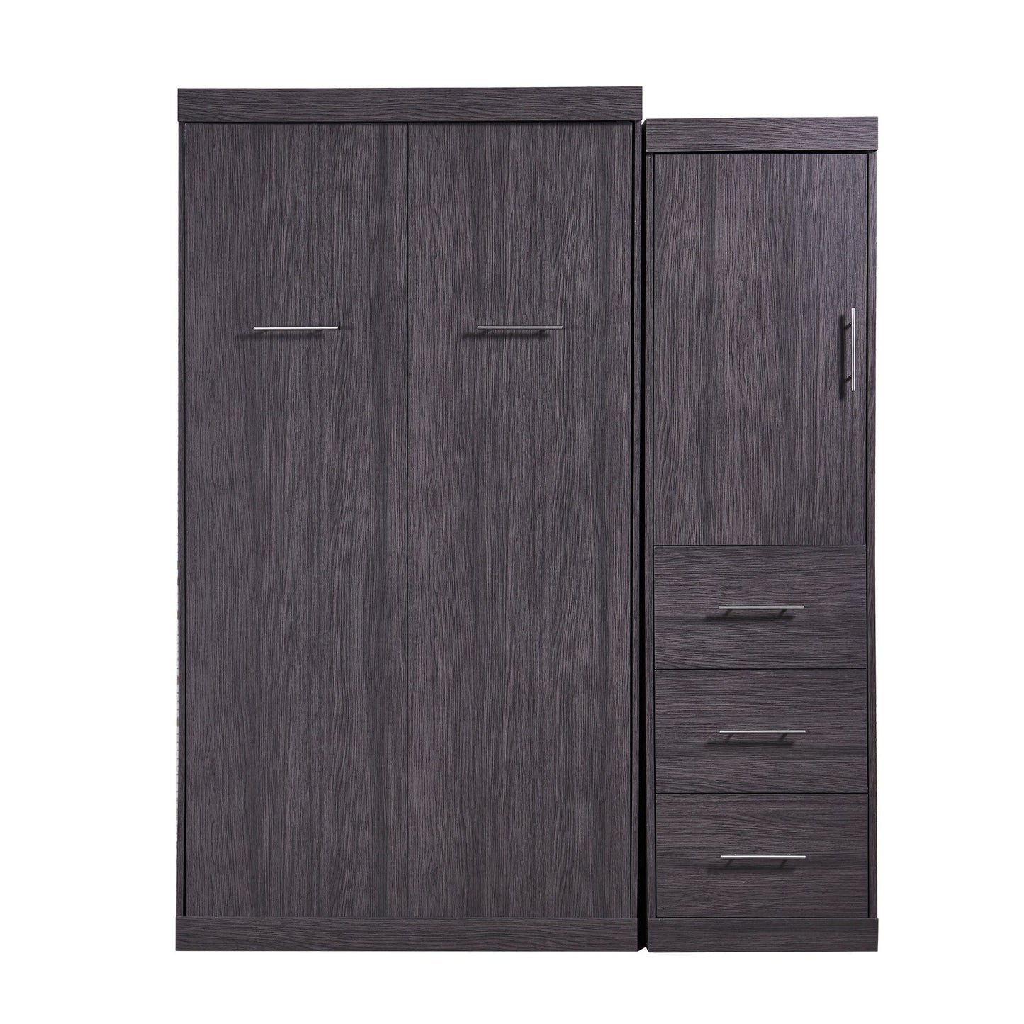 T & J Home Trends Twin Size Murphy Bed with Wardrobe and Drawers, Storage Bed, can be Folded into a Cabinet, Gray