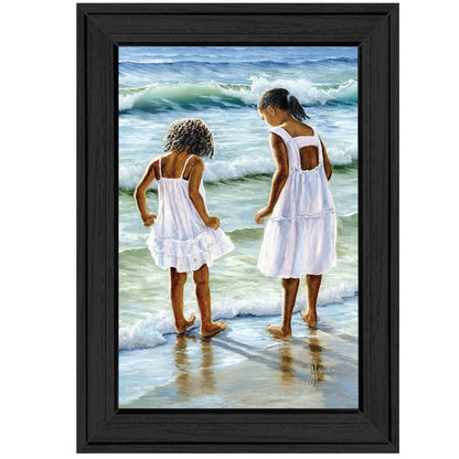 T & J Home Trends "Two Girls at the Beach" By Georgia Janisse, Ready to Hang Framed Print, Black Frame