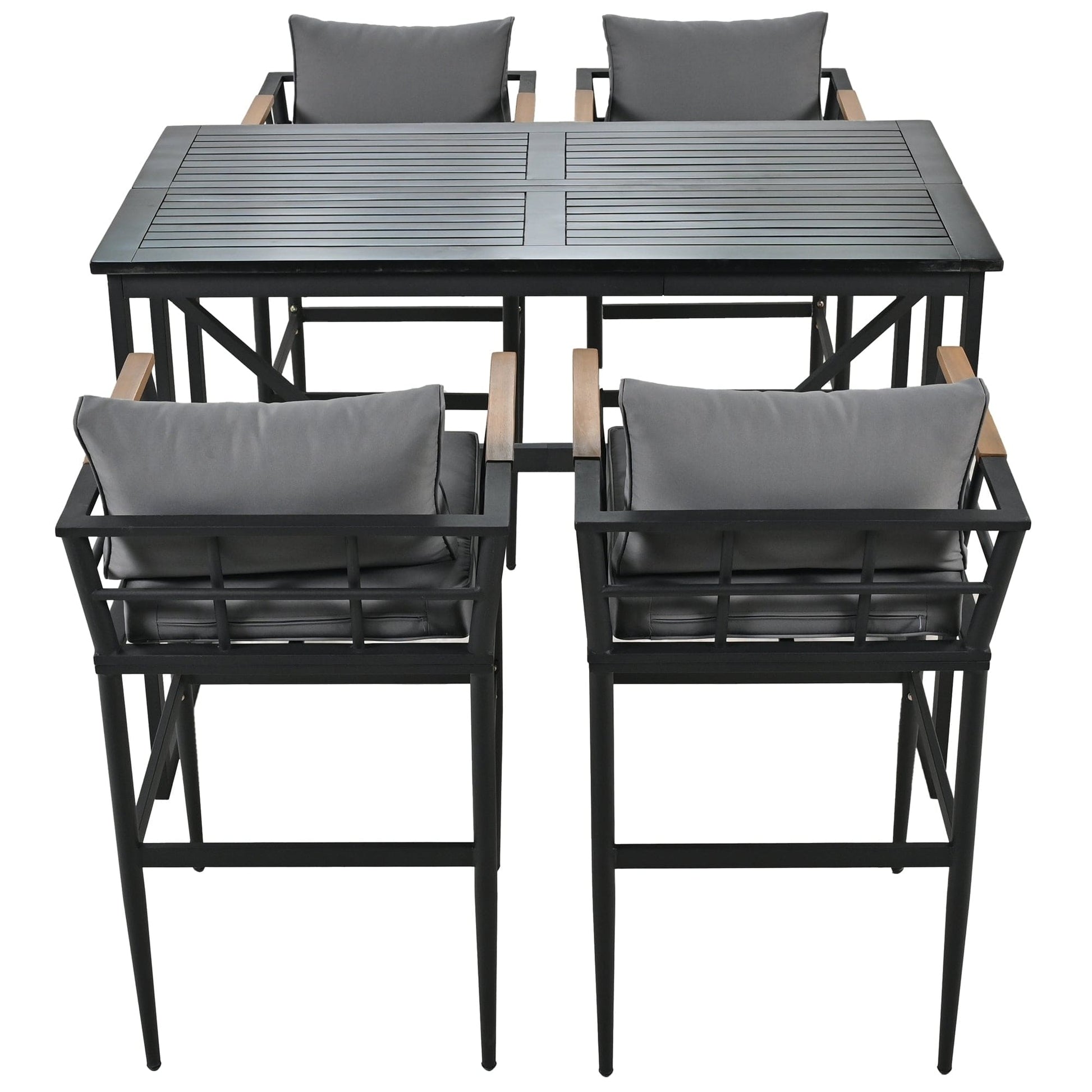 T & J Home Trends U_Style Steel Outdoor Dining Set with Acacia Wood Armrest Suitable For Patio, Balcony Or Backyard