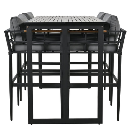 T & J Home Trends U_Style Steel Outdoor Dining Set with Acacia Wood Armrest Suitable For Patio, Balcony Or Backyard