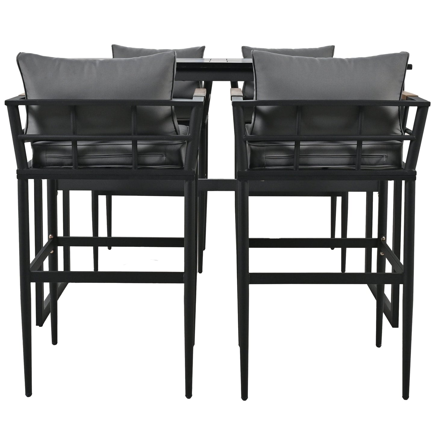 T & J Home Trends U_Style Steel Outdoor Dining Set with Acacia Wood Armrest Suitable For Patio, Balcony Or Backyard