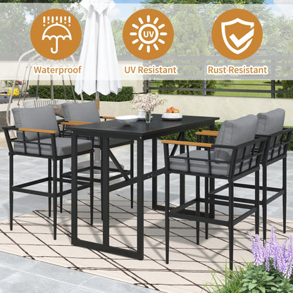 T & J Home Trends U_Style Steel Outdoor Dining Set with Acacia Wood Armrest Suitable For Patio, Balcony Or Backyard