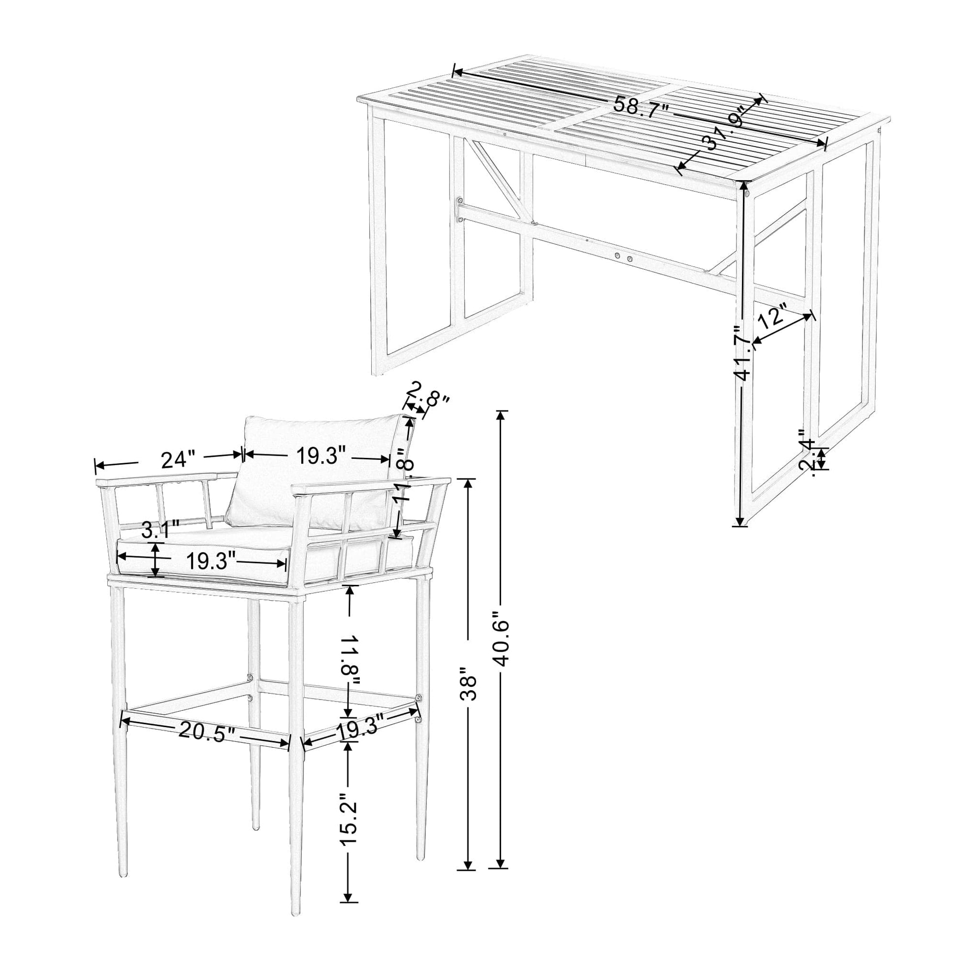 T & J Home Trends U_Style Steel Outdoor Dining Set with Acacia Wood Armrest Suitable For Patio, Balcony Or Backyard