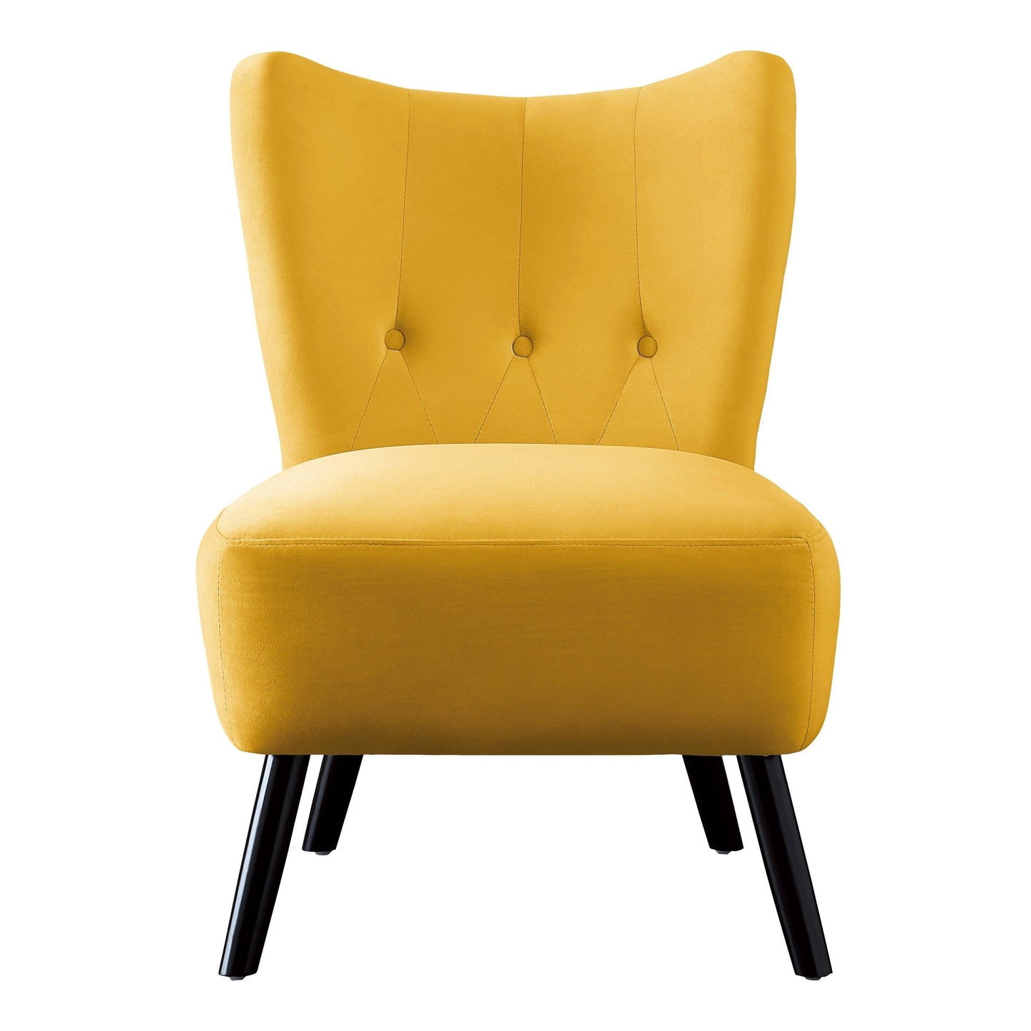 T & J Home Trends Unique Style Accent Chair Yellow Velvet Covering Button-Tufted Back Brown Finish Wood Legs Modern Home Furniture