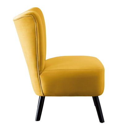 T & J Home Trends Unique Style Accent Chair Yellow Velvet Covering Button-Tufted Back Brown Finish Wood Legs Modern Home Furniture