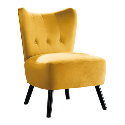 T & J Home Trends Unique Style Accent Chair Yellow Velvet Covering Button-Tufted Back Brown Finish Wood Legs Modern Home Furniture