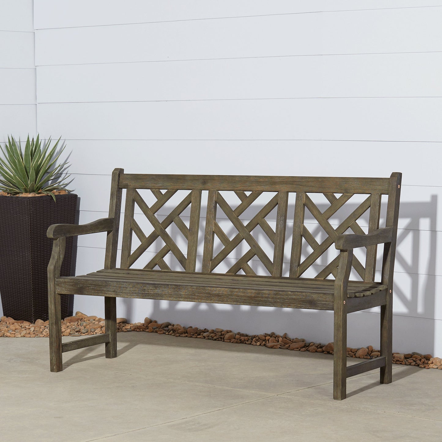 Vifah Indoor/Outdoor Bench Renaissance Outdoor Patio 5-foot Hand-Scraped Wood Garden Bench - Elegant Teak Finish for Style and Comfort