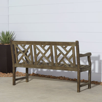 Vifah Indoor/Outdoor Bench Renaissance Outdoor Patio 5-foot Hand-Scraped Wood Garden Bench - Elegant Teak Finish for Style and Comfort