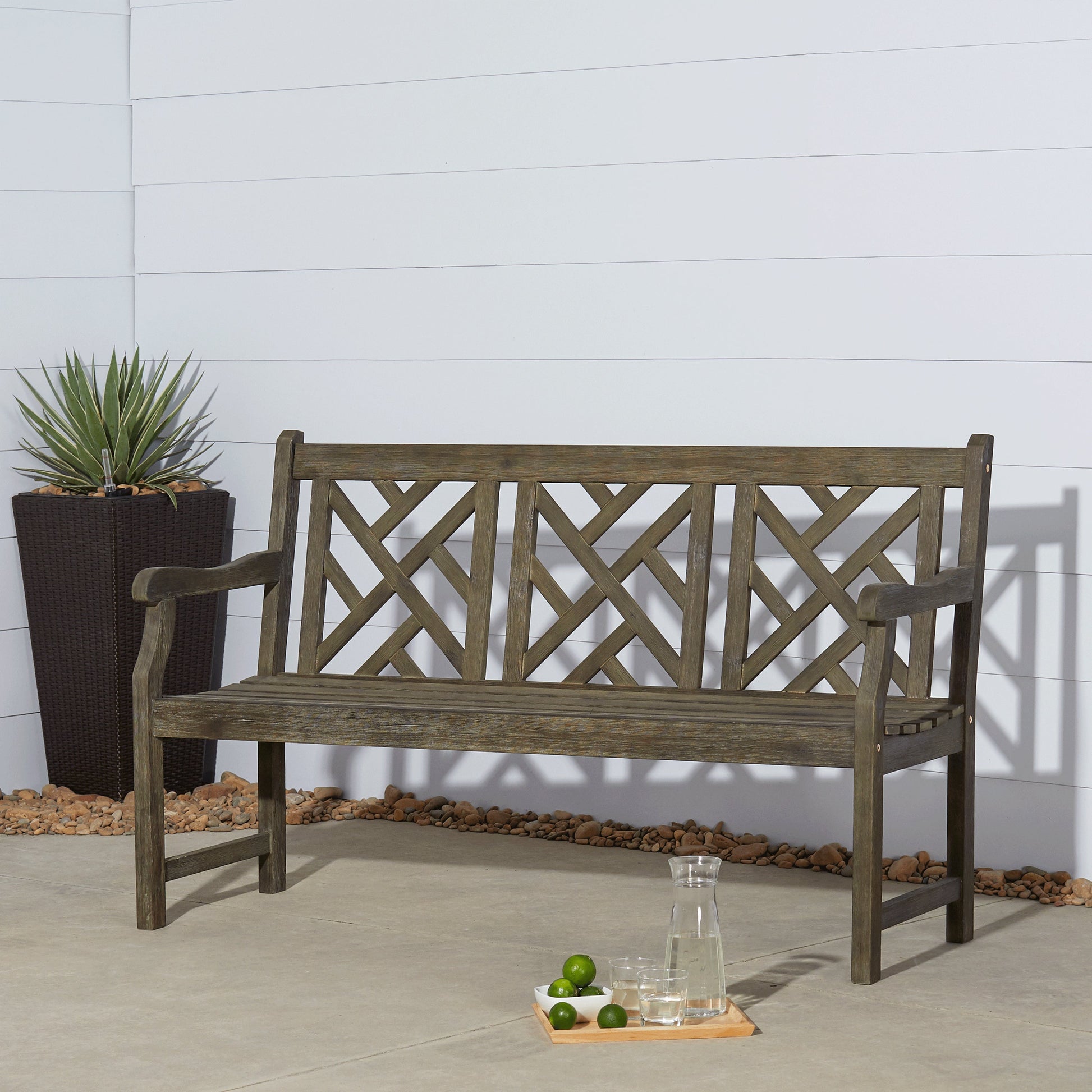 Vifah Indoor/Outdoor Bench Renaissance Outdoor Patio 5-foot Hand-Scraped Wood Garden Bench - Elegant Teak Finish for Style and Comfort