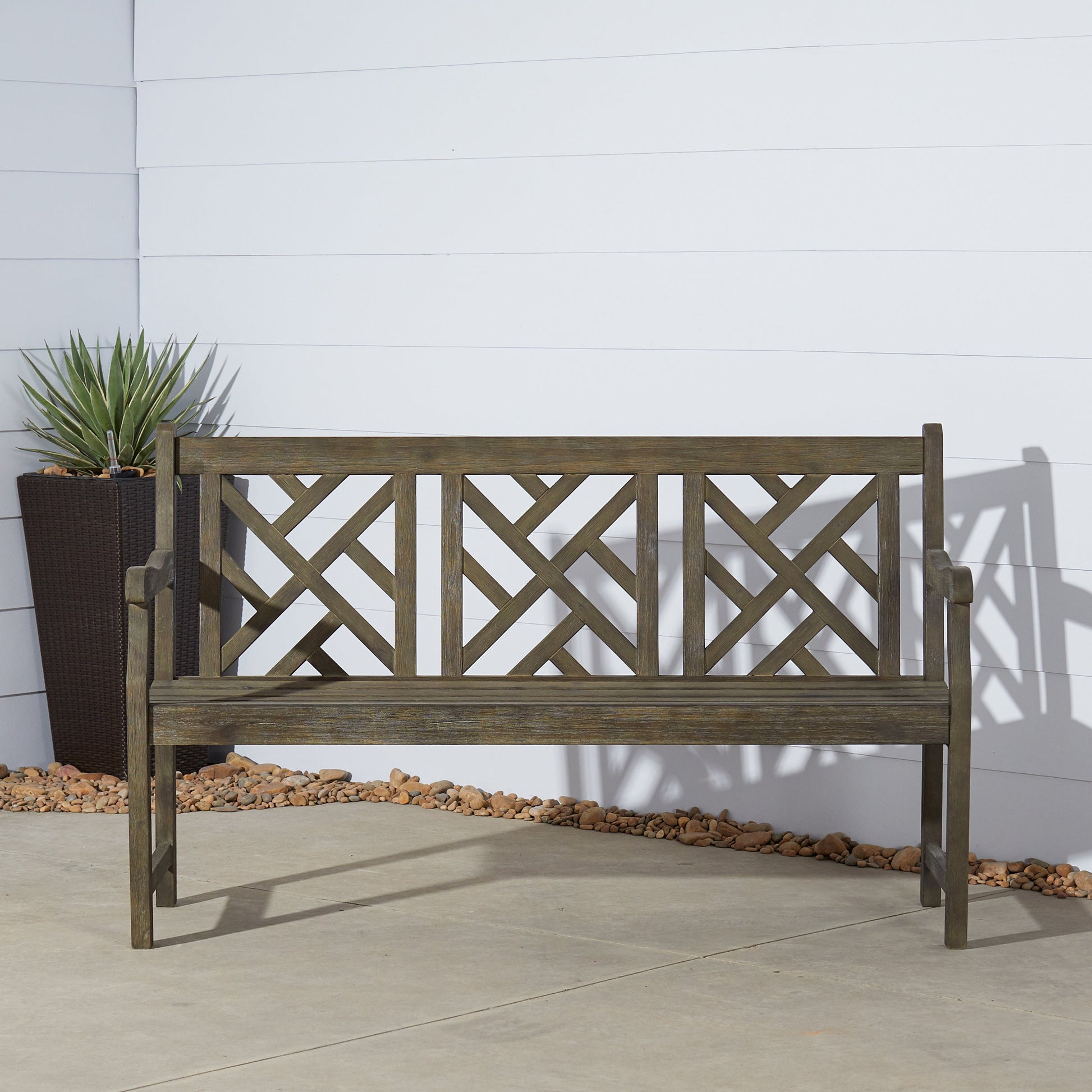 Vifah Indoor/Outdoor Bench Renaissance Outdoor Patio 5-foot Hand-Scraped Wood Garden Bench - Elegant Teak Finish for Style and Comfort