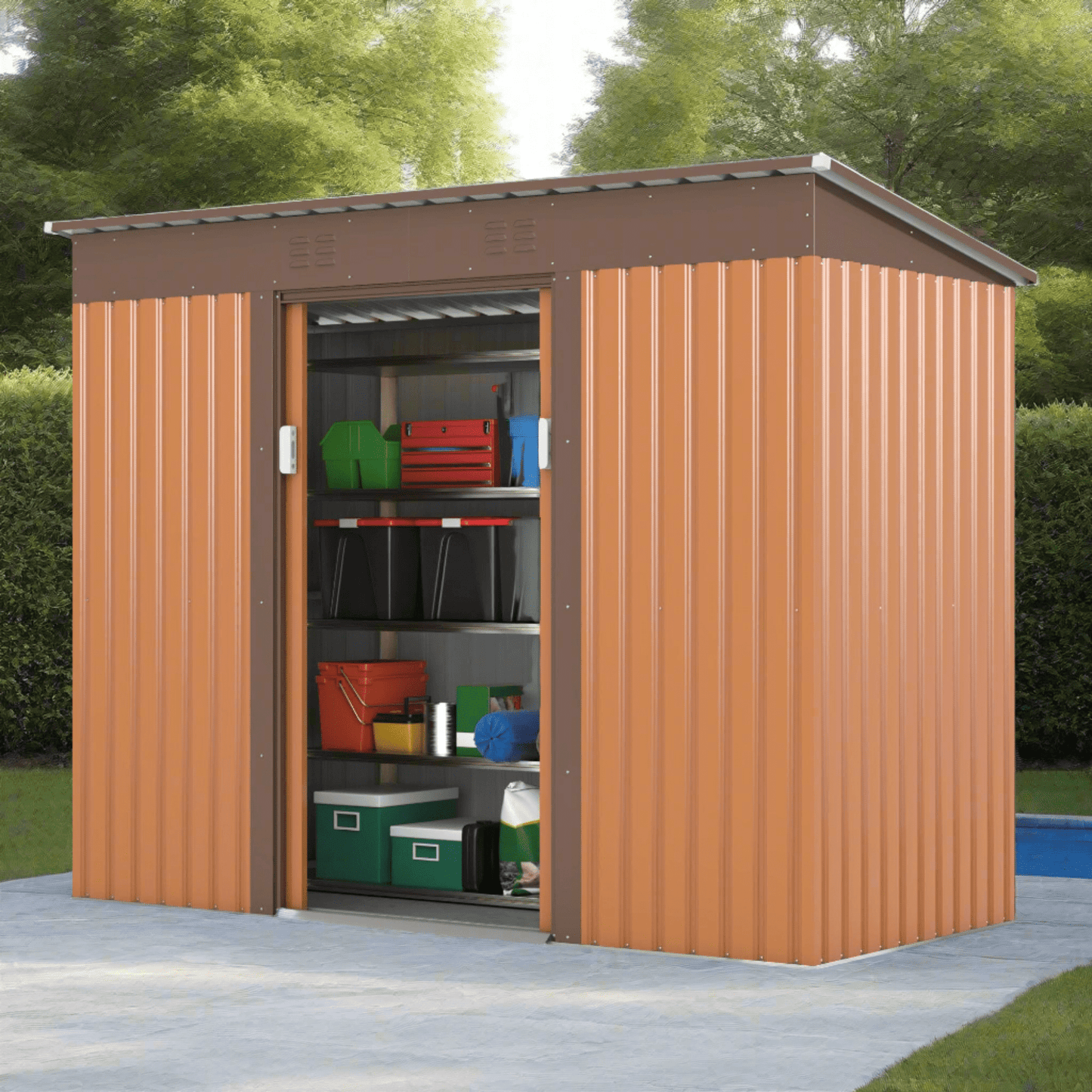 W2181 Metal Storage Shed Durable 4.2 x 9.1 Ft Metal Outdoor Storage Shed with Lockable Doors