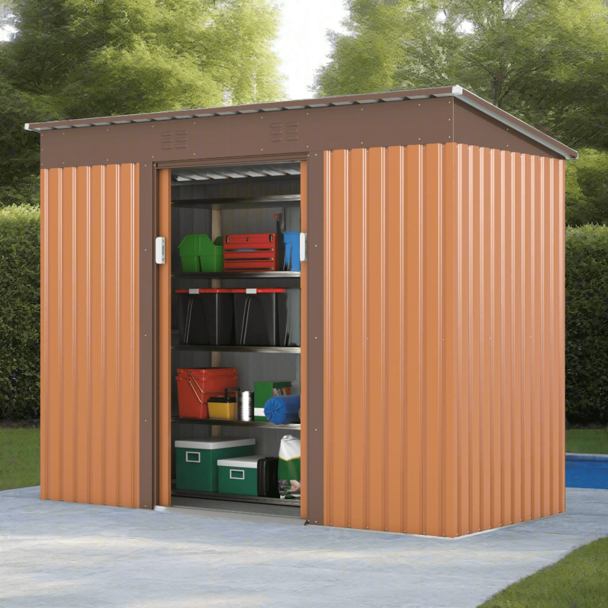 W2181 Metal Storage Shed Durable 4.2 x 9.1 Ft Metal Outdoor Storage Shed with Lockable Doors