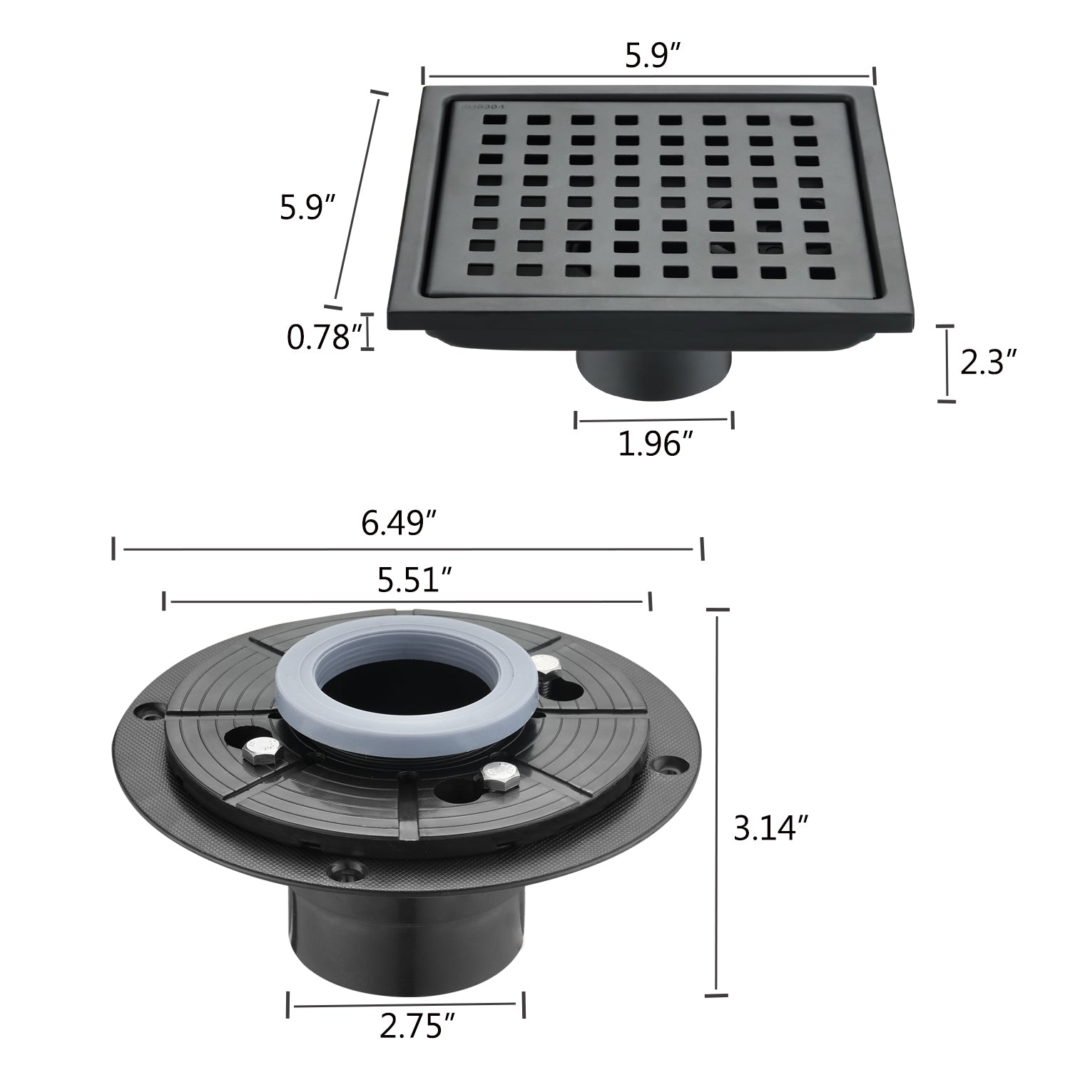 W928 Dongtu Group Shower Drain 6 Inch Square Shower Floor Drain