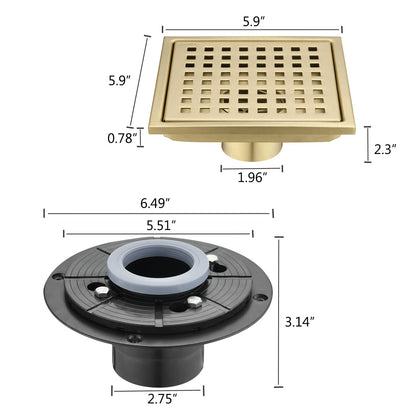 W928 Dongtu Group Shower Drain 6 Inch Square Shower Floor Drain