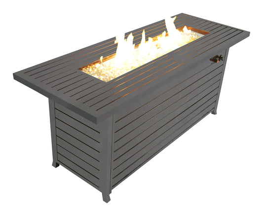 W944 LEGACY HEATING Propane Fire Pit 57in Outdoor Gas Propane Fire Pits Table, Aluminum, 50000BTU Firepit Fireplace Dining Table with Lid, Fire Glass, Retangular, ETL Certification, for Garden Backyard Deck Patio-Mocha