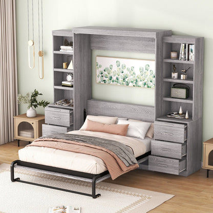 WM Store Murphy Bed Space-Saving Full-Size Gray Murphy Bed with Ample Storage