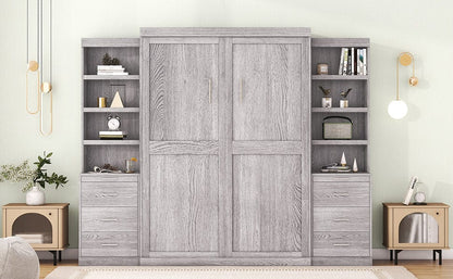 WM Store Murphy Bed Space-Saving Full-Size Gray Murphy Bed with Ample Storage